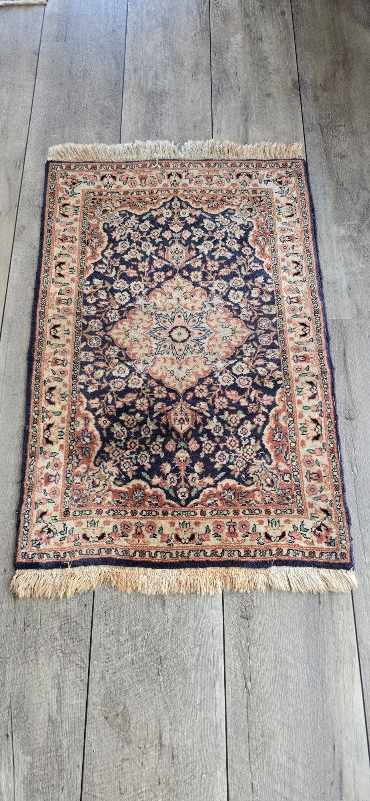 106x64 Vintage Perzisch tapijtje, handgeknoopt, Huis en Inrichting, Minder dan 50 cm, Gebruikt, 50 tot 100 cm, Crème