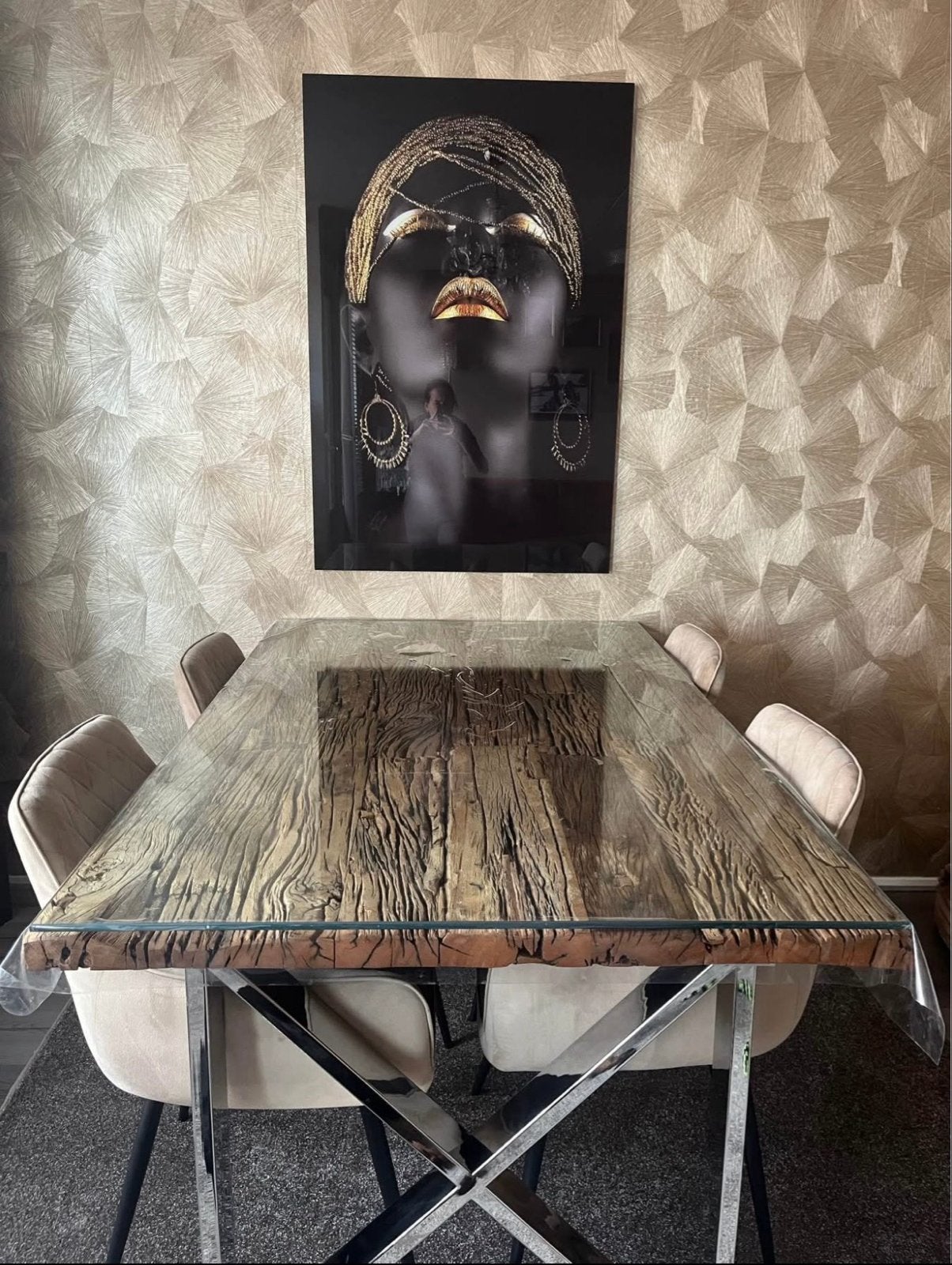 Exclusieve Eric Kuster Stijl Eettafel met Glazen Blad, Huis en Inrichting, Tafels | Eettafels, Ophalen, 100 tot 150 cm, Zo goed als nieuw