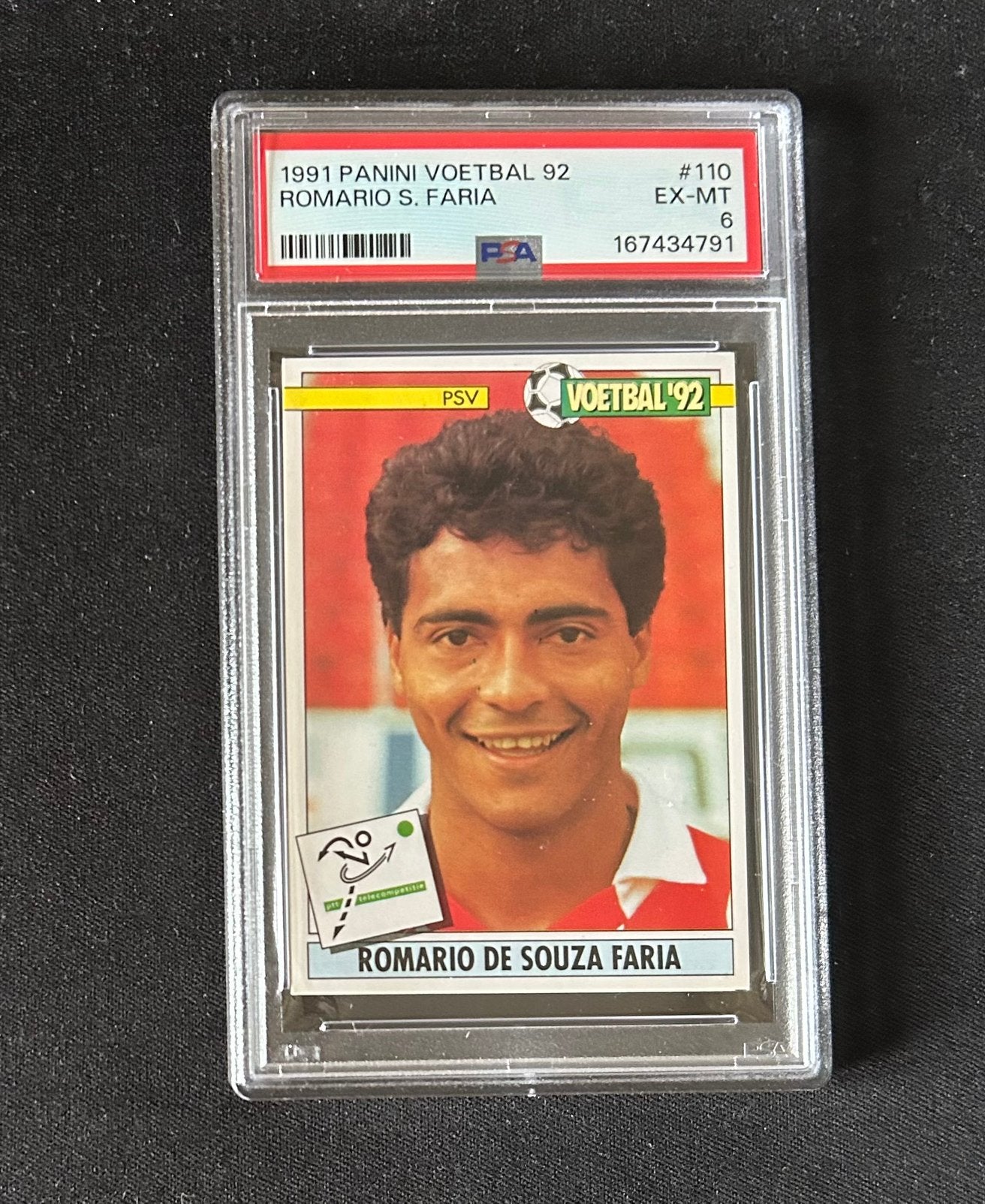 Panini Voetbal 92 Romario PSA 6 #110, Ophalen of Verzenden, Zo goed als nieuw, Ajax, Poster, Plaatje of Sticker