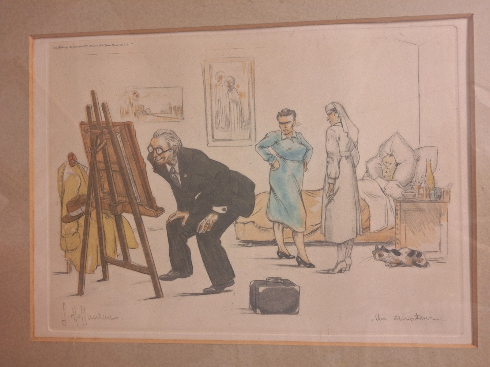 Kleurenets door Hoffmann: 'De Amateur', Dagelijks leven, Ets, Ophalen of Verzenden, Gesigneerd