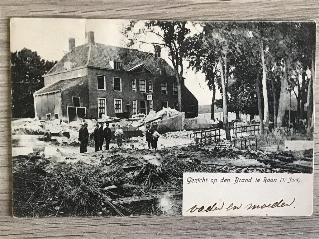 Zeldzame Ansichtkaart Brand te Roon (1 Juni) - ca. 1903, Ophalen of Verzenden, Voor 1920, Gelopen, Zuid-Holland