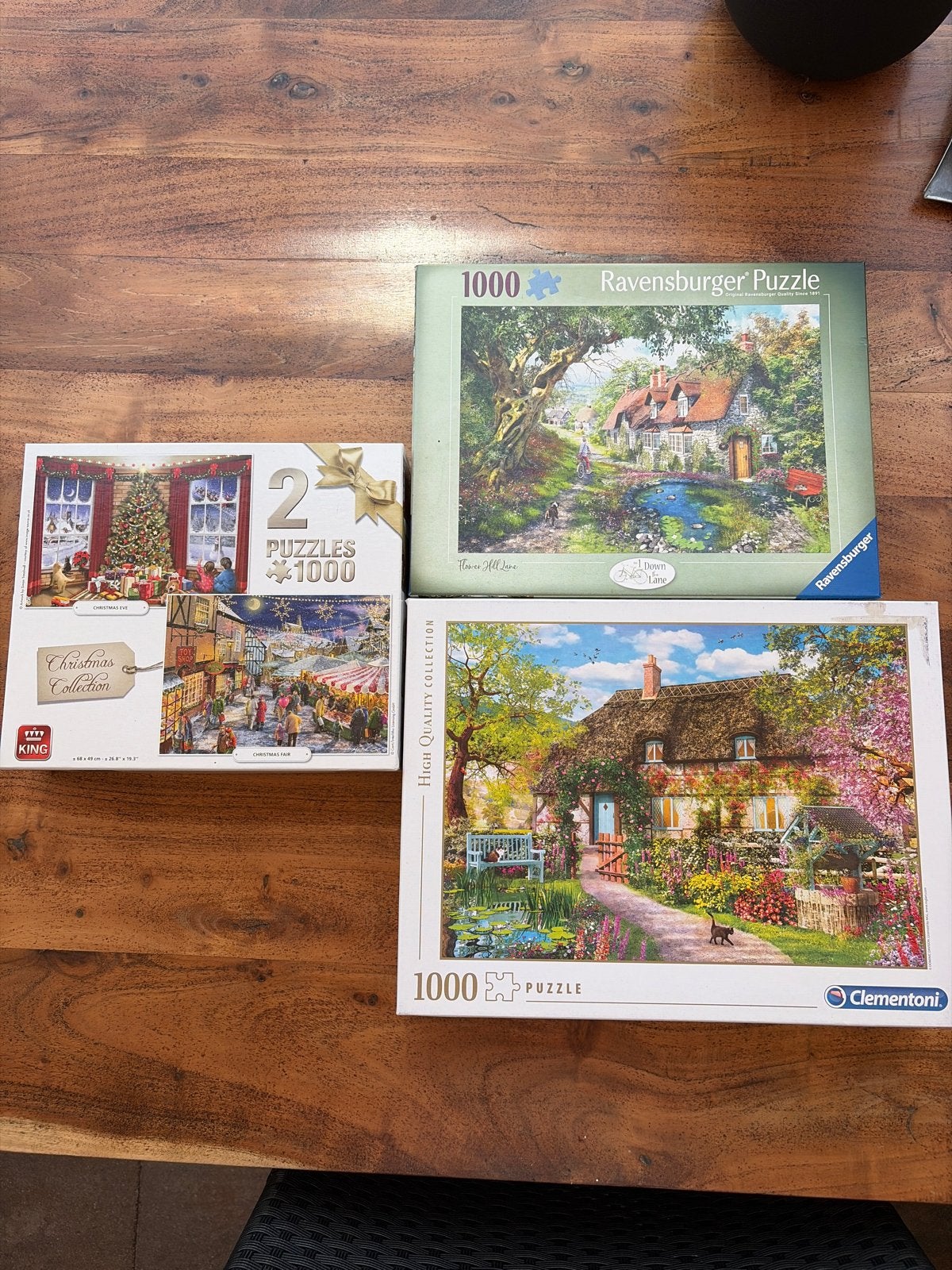 3 Legpuzzels van 1000 stukjes: Ravensburger, King, Clementon, Ophalen of Verzenden, 500 t/m 1500 stukjes, Zo goed als nieuw, Legpuzzel