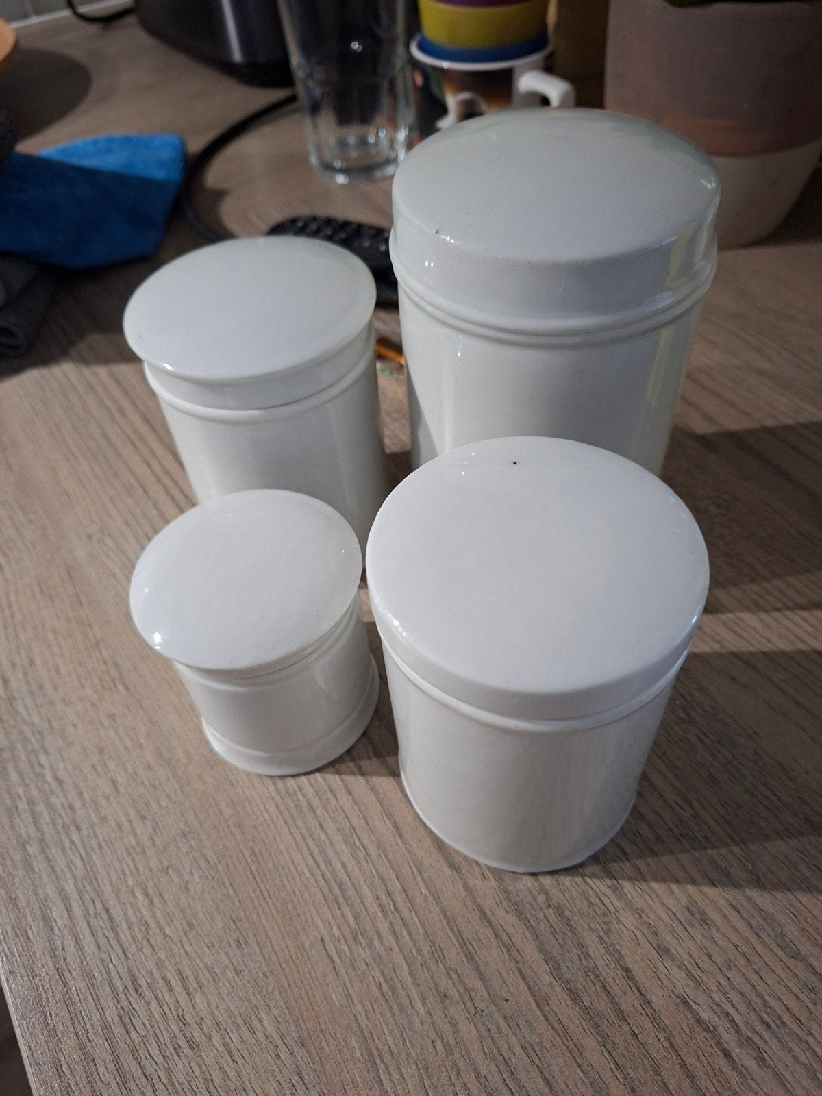 Set van 4 vintage witte keramische voorraadpotten, Antiek en Kunst, Ophalen of Verzenden