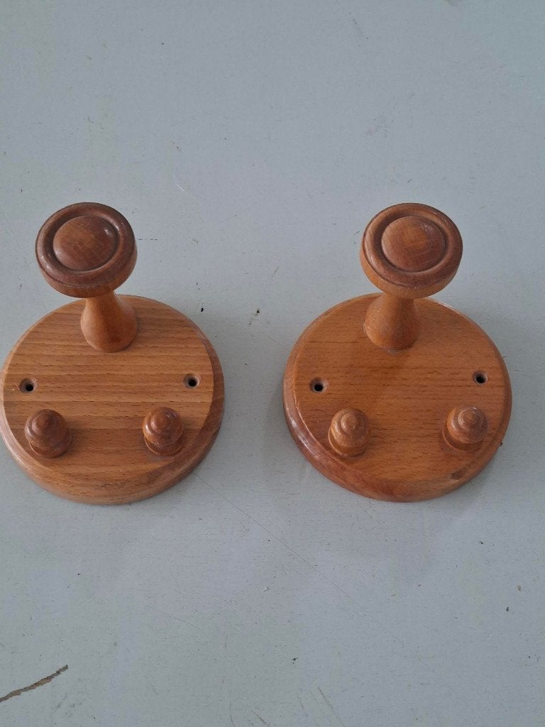 set houten jashaken kapstok mid century design jaren 70, Wandkapstok, Ophalen of Verzenden, Zo goed als nieuw, Minder dan 100 cm