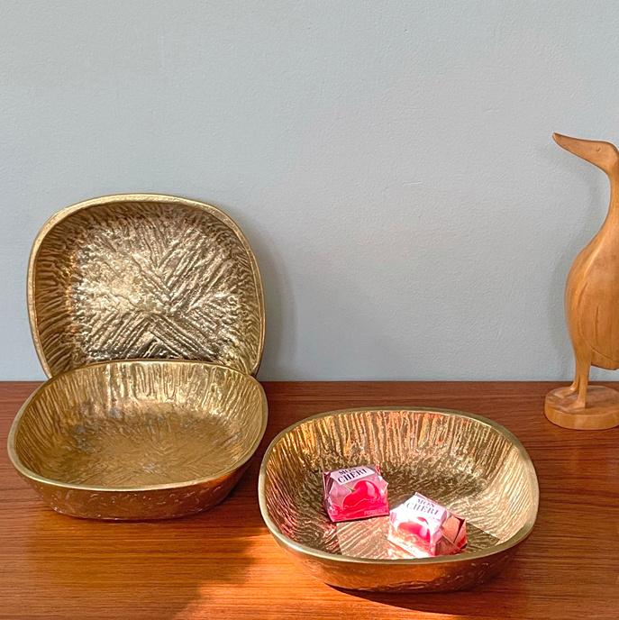 3 vintage zware messing SCHAALTJES Mid Century brocante, Ophalen of Verzenden, Koper