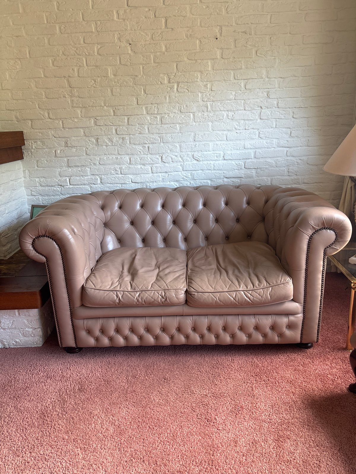 Leren Chesterfield bank - 2-zits, Ophalen, Gebruikt, 150 tot 200 cm, Tweepersoons
