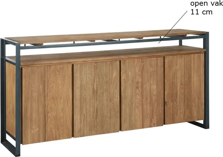 D-Bodhi Fendy Dressoir 4-deurs Teakhout - 200x45x100cm, Huis en Inrichting, Ophalen, Teakhout, Zo goed als nieuw, 200 cm of meer