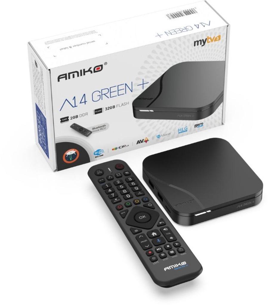 Amiko A14 Green+ Plus 4K Android IPTV Box, Audio, Tv en Foto, Mediaspelers, Nieuw, HDMI, USB 2.0, Optische audio, Ophalen of Verzenden