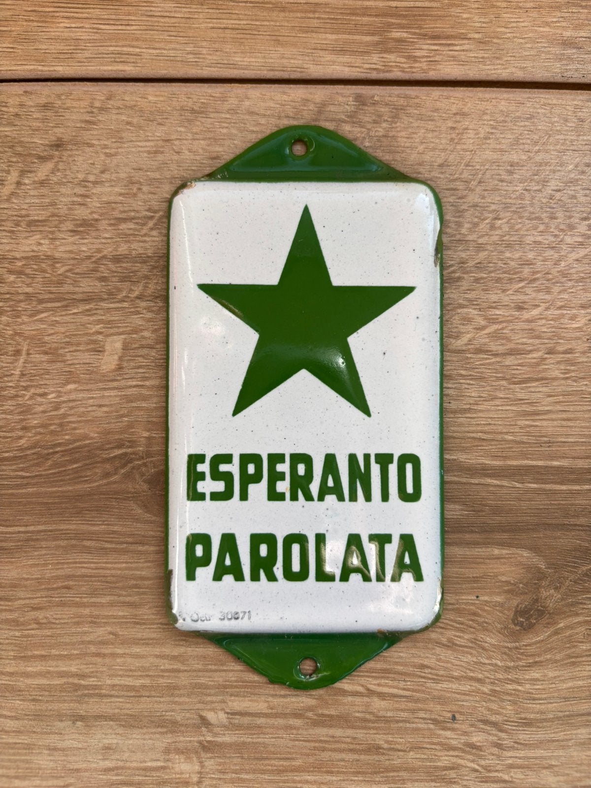 Oud emaille deurpostje Esperanto Parolata - Langcat Bussum, Antiek en Kunst, Ophalen of Verzenden