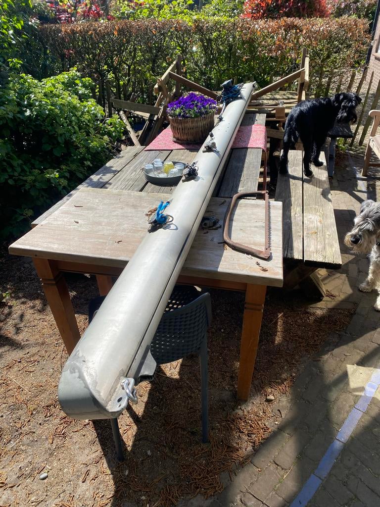Zware giek 420 cm met 3 reven, met lierplaat, Watersport en Boten, Zeilen en Zeiltoebehoren, 6 meter of meer, Gebruikt, Toebehoren