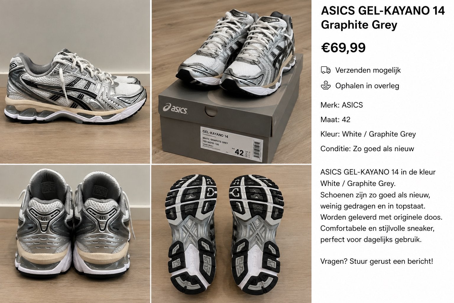 Asics gel-kayano graphite grey, Ophalen of Verzenden, Zo goed als nieuw, Jongetje of Meisje, Schoentjes