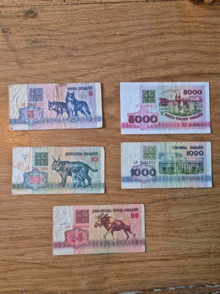 Set van 5 Wit-Russische roebel bankbiljetten (1992), Postzegels en Munten, Bankbiljetten | Europa | Niet-Eurobiljetten, Ophalen of Verzenden
