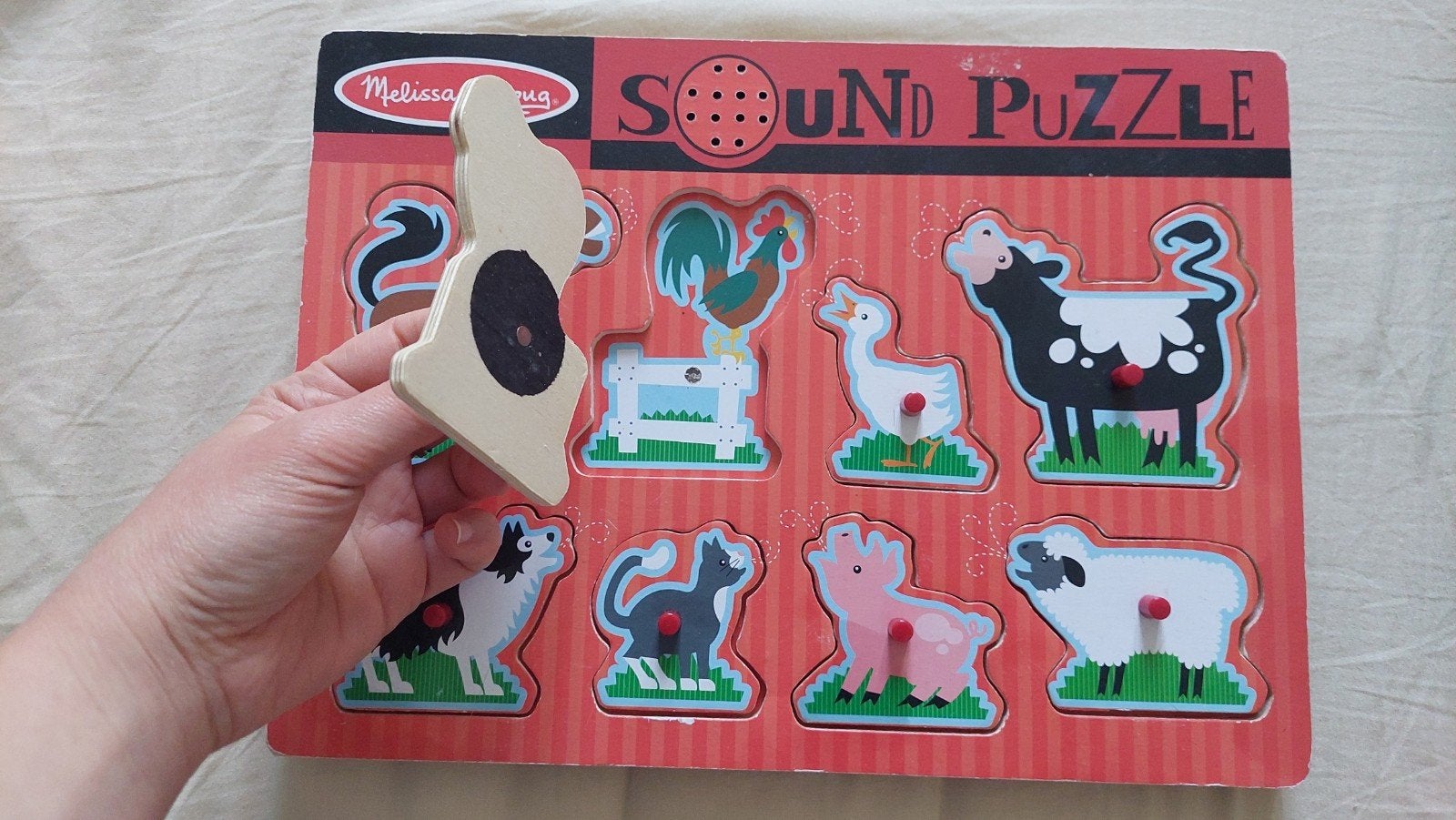Melissa & Doug Boerderij Geluiden Puzzel, 2 tot 4 jaar, Gebruikt, Ophalen of Verzenden, Van hout