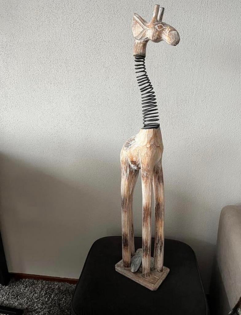 Houten Giraffe Decoratie met Verende Nek, Hout, Ophalen of Verzenden, Bruin, Landelijk