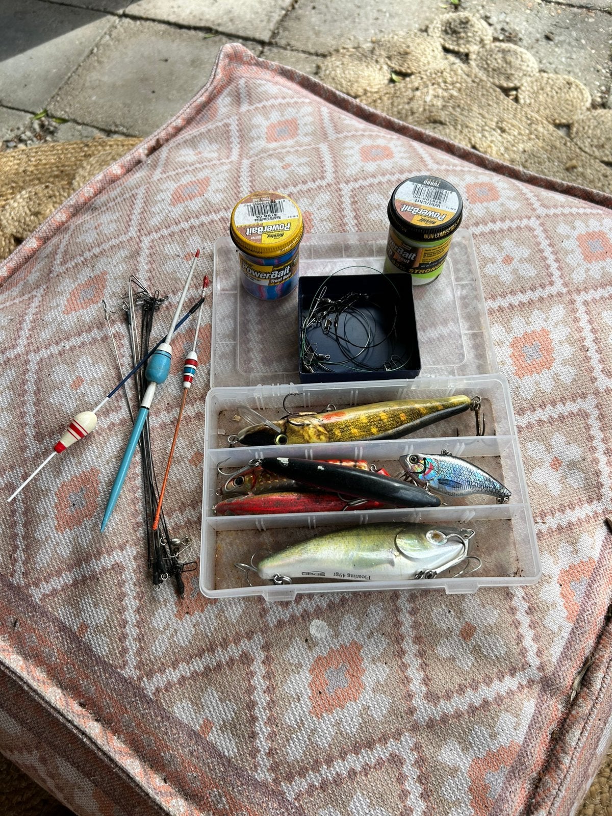 Complete vis-set met PowerBait, dobbers en kunstaas, Ophalen, Gebruikt