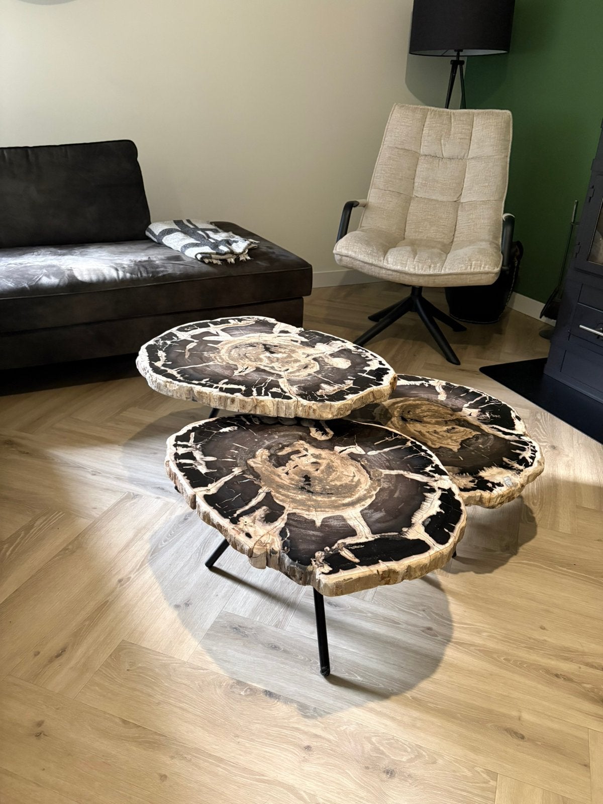 Te koop, versteend hout coffee table petrified wood, Ophalen, Versteend hout, 50 tot 100 cm, Zo goed als nieuw