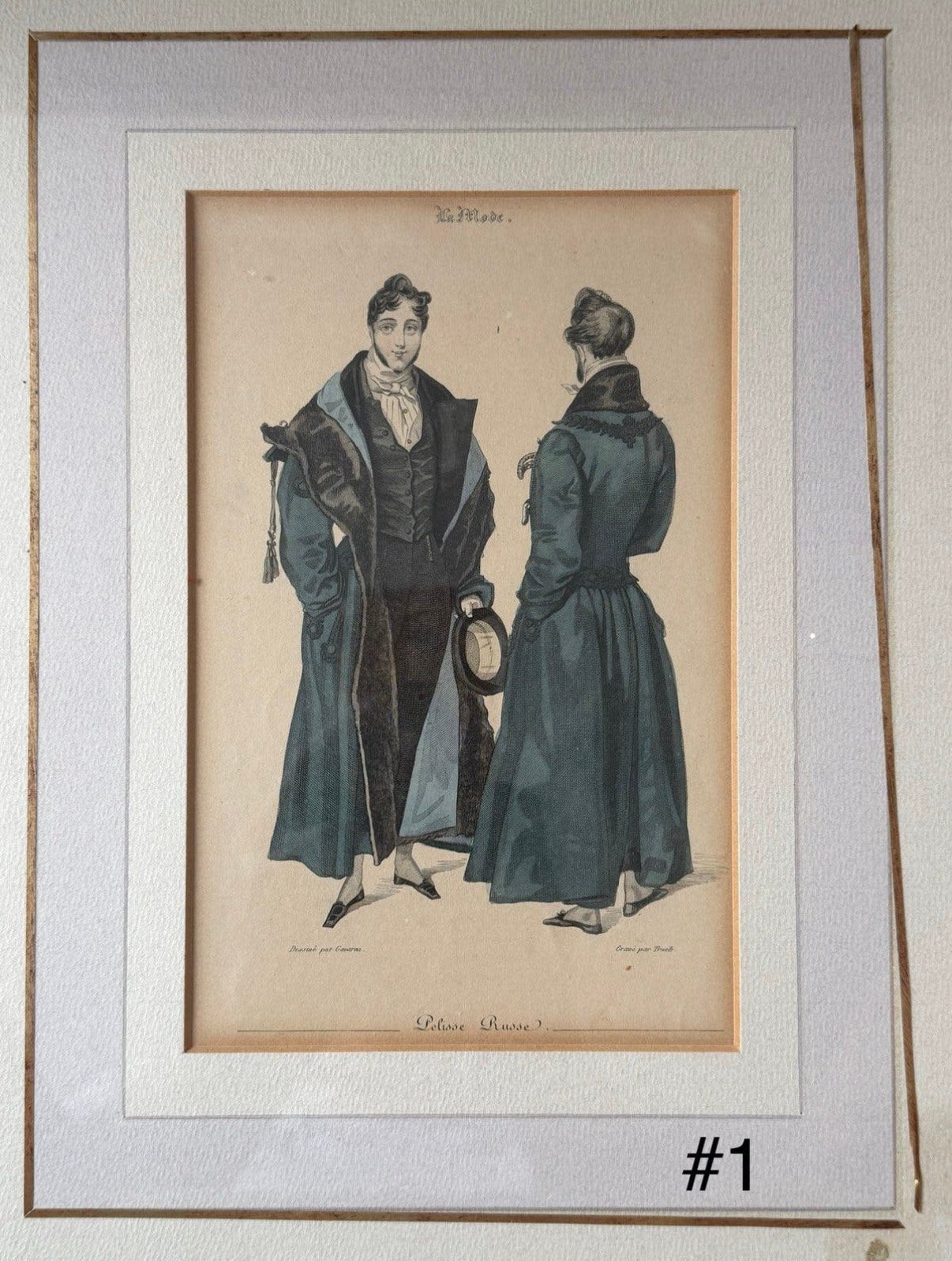 Antieke gravures van dames/ heren mode, uit coll. Ad Bernard, Antiek en Kunst, Ingelijst, Ophalen of Verzenden, Portret en Figuren