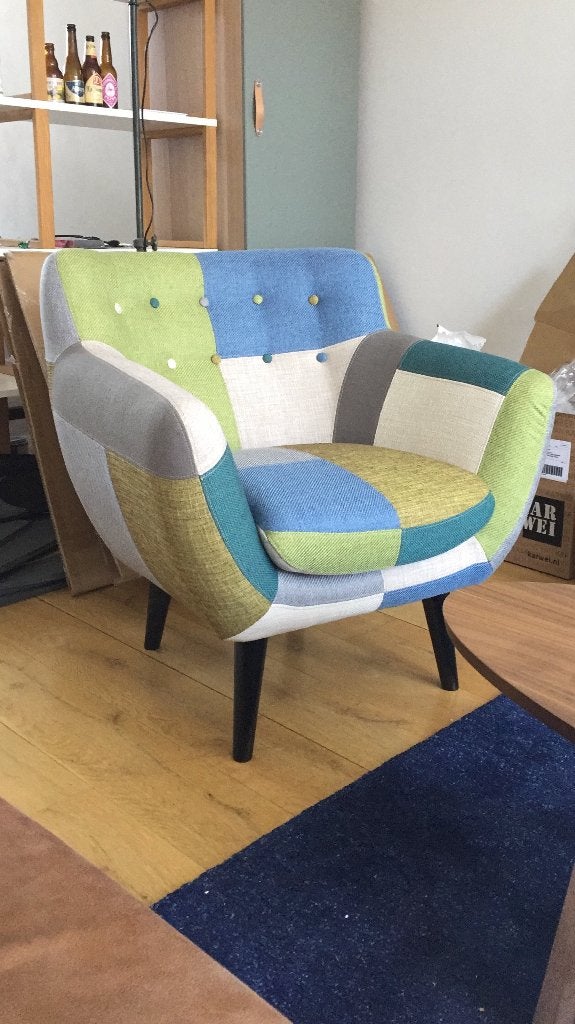 Mid-Century Patchwork Accent Chair - PICK UP Sept 28-30th, Ophalen, Zo goed als nieuw, Minder dan 50 cm, Mid-Century Modern
