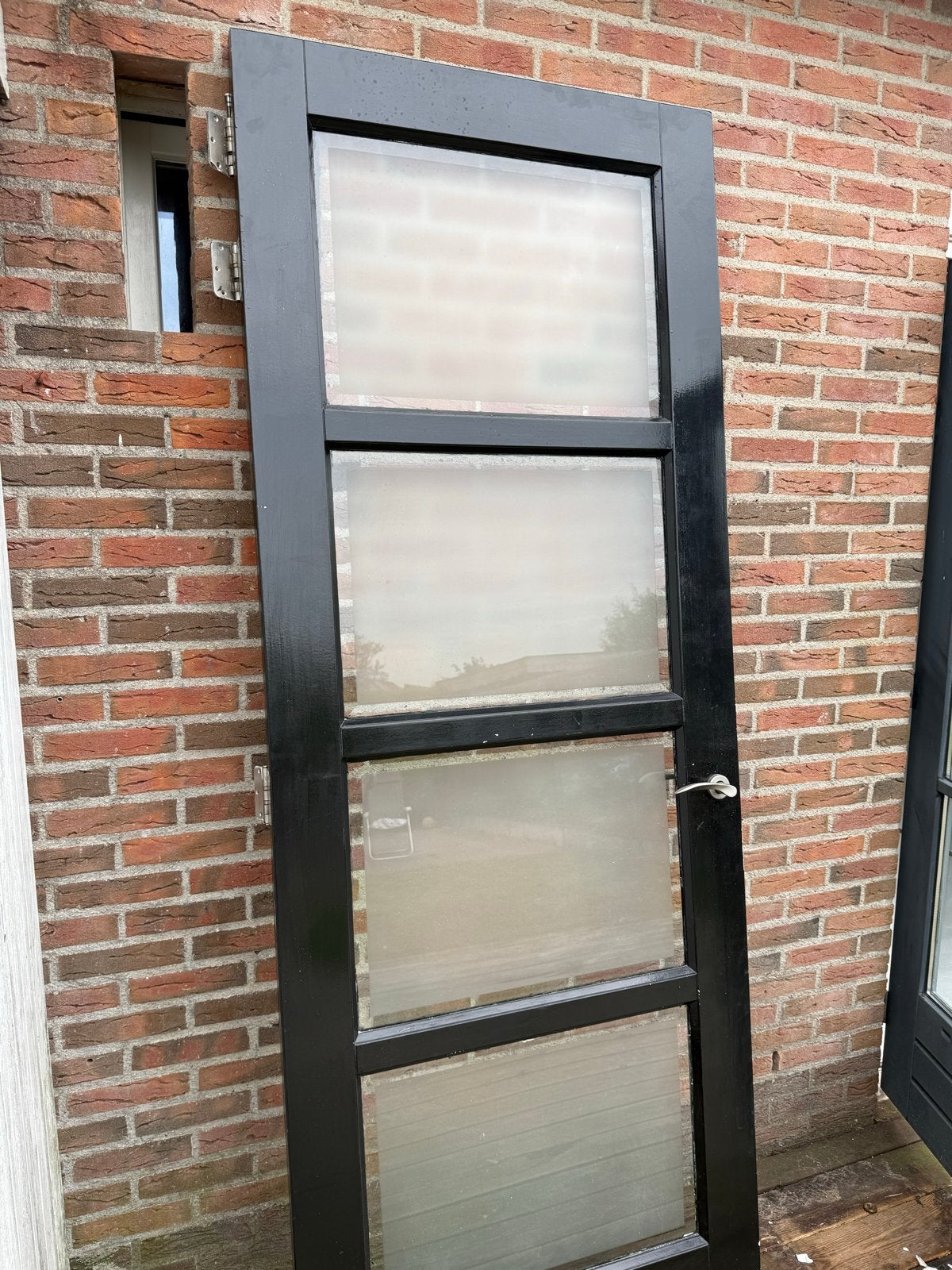 Stompe zwarte binnendeur met glaspanelen, Ophalen, Gebruikt, 80 tot 100 cm, 215 cm of meer