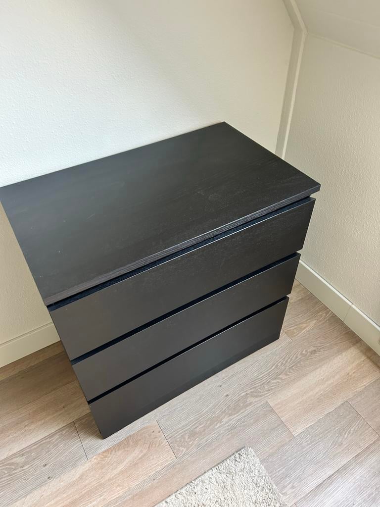 IKEA Malm ladekast zwart - 3 lades, Huis en Inrichting, Kasten | Ladekasten, Zo goed als nieuw, 3 of 4 laden, Minder dan 100 cm