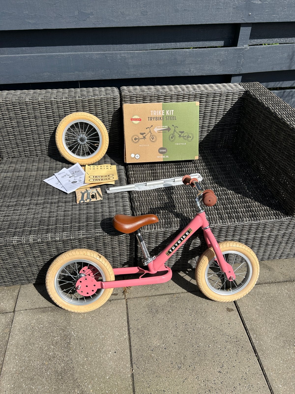 Trybike steel 2in1 loopfiets vintage roze - bruin., Ophalen, Zo goed als nieuw, Loopfiets