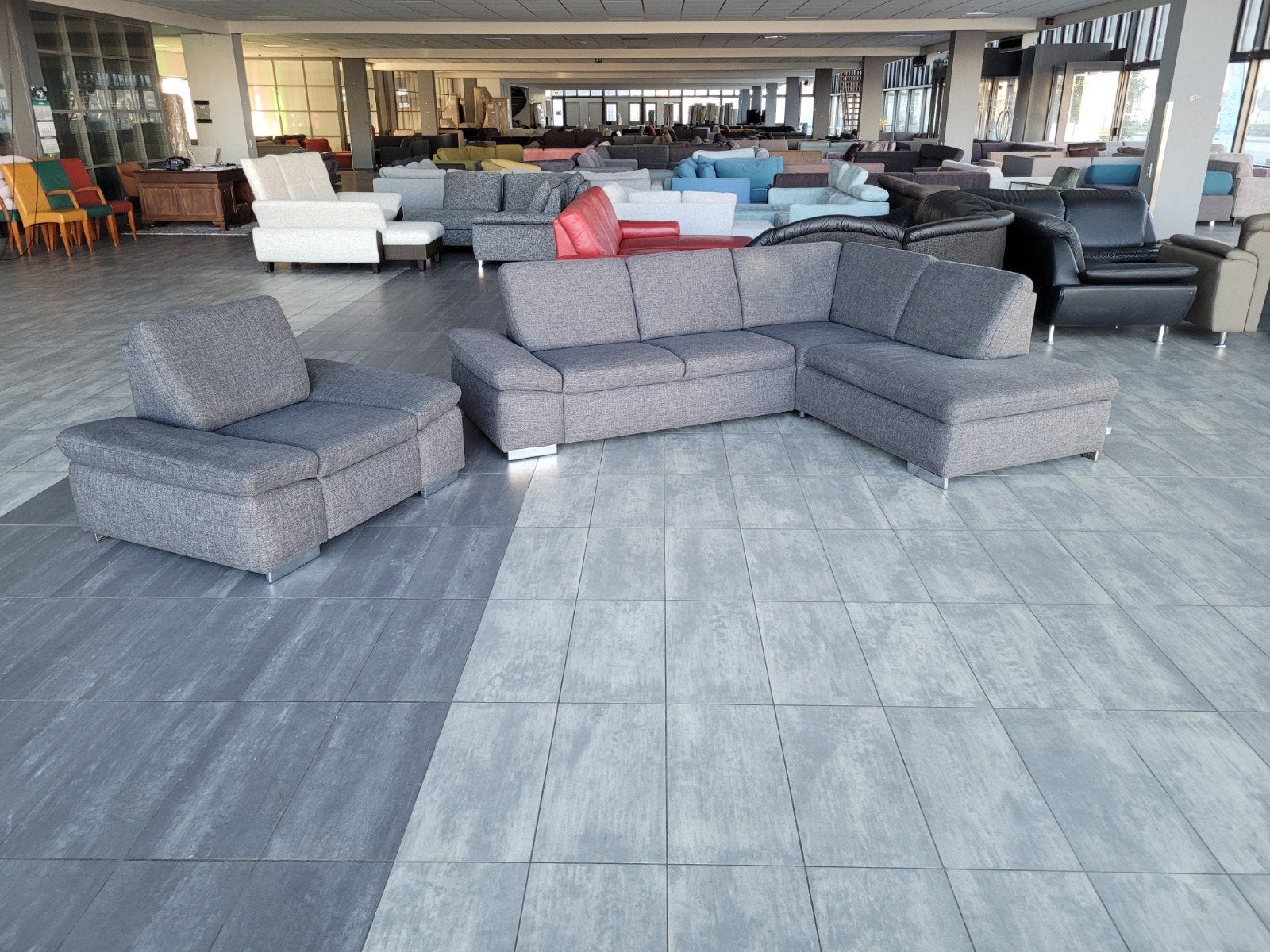 ✅️️️️️️ GEREINIGD grijze hoekbank + fauteuil 260x210 BEZORGE