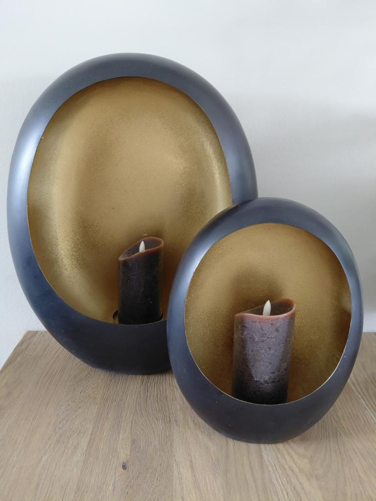 Set van 2 windlichten ei vorm zwart goud, Huis en Inrichting, Woonaccessoires | Kandelaars en Kaarsen, 25 tot 50 cm, Overige kleuren