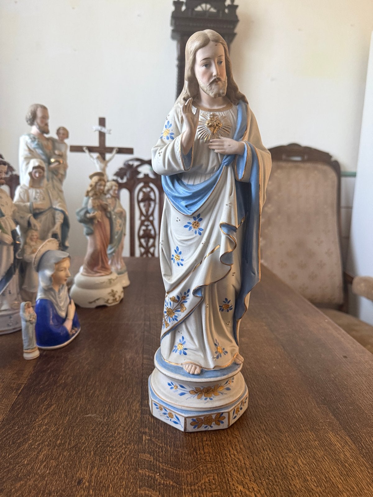 Antieke Religieuze Beeldjes - Jezus, Jozef, Heilige Familie, Ophalen