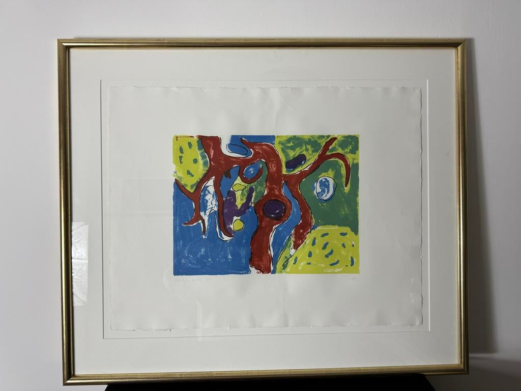 Cobra stijl schilderij print , gesigneerd en ingelijst, Ophalen of Verzenden