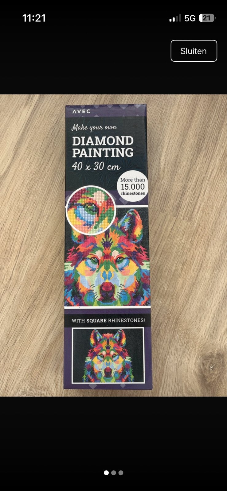 Diamond Painting Wolf 40x30 cm - Nieuw in verpakking, Nieuw, Meerkleurig, Ophalen of Verzenden, Kunststof