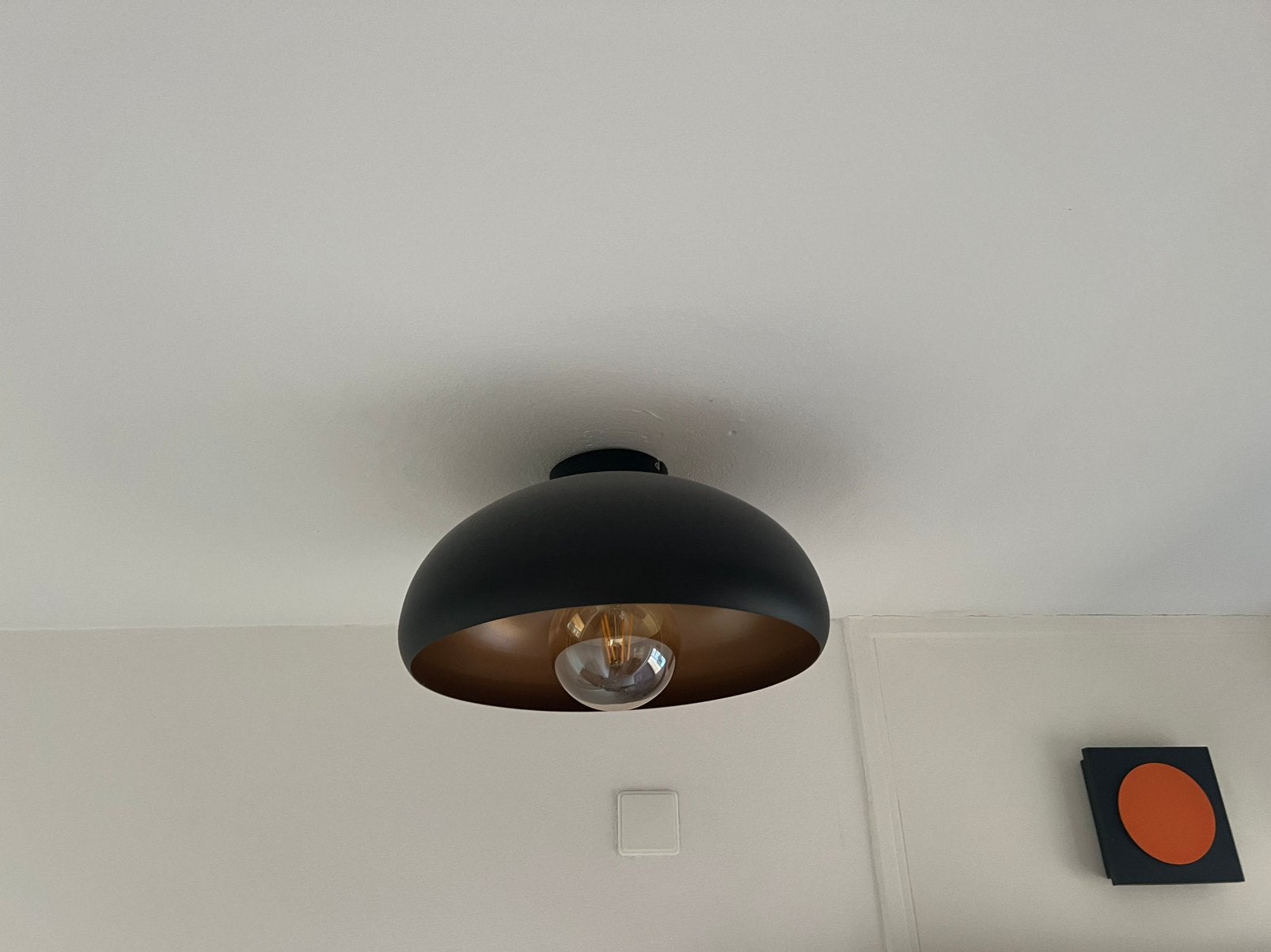 Plafondlamp zwart met warm gouden binnenkant, Ophalen, Inclusief lichtbron, Meerkleurig, Zo goed als nieuw