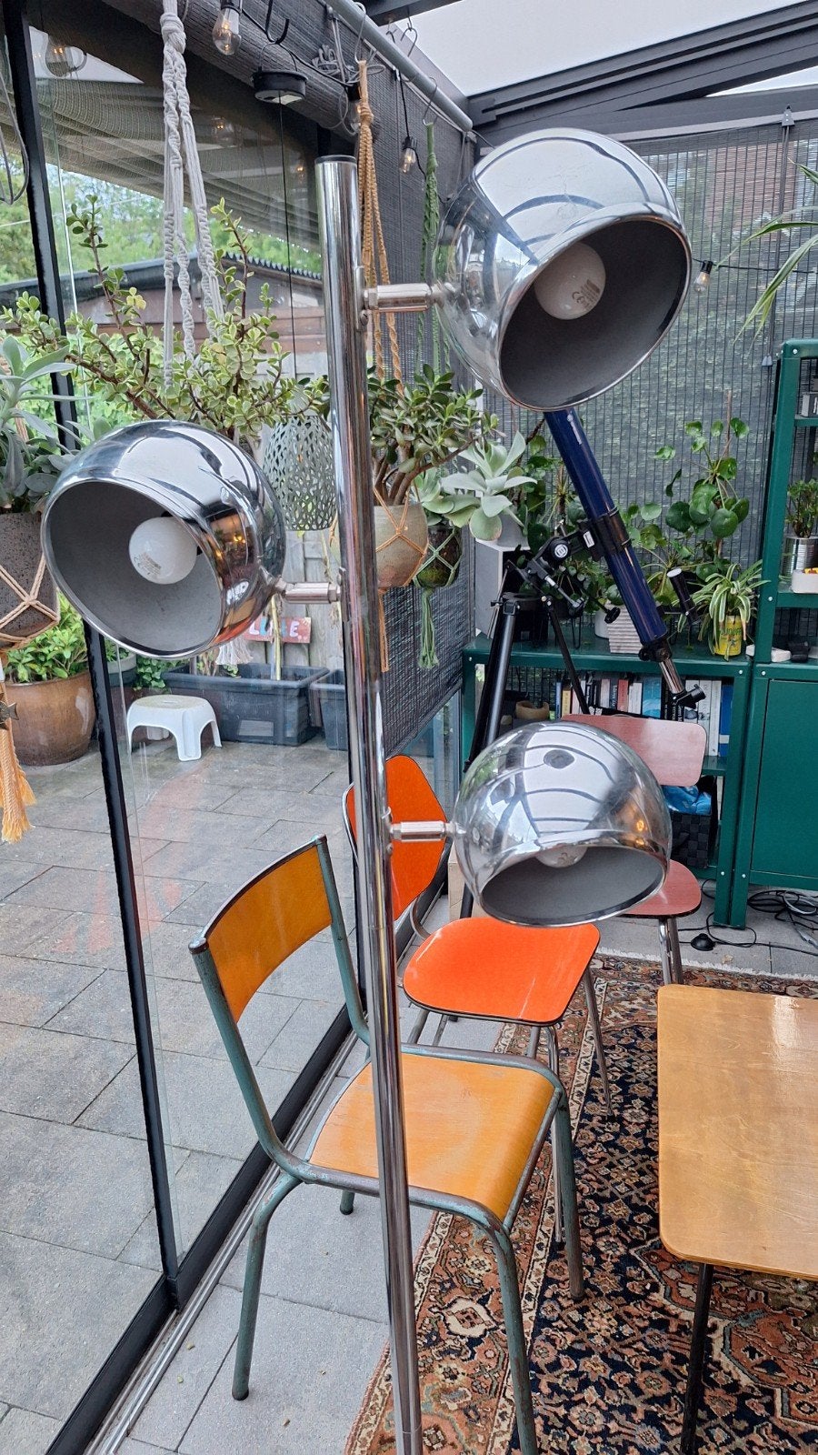 zilver chrome kleurige retro eyeball bol lamp vloerlamp, Ophalen, Gebruikt, E27 (groot), Metaal