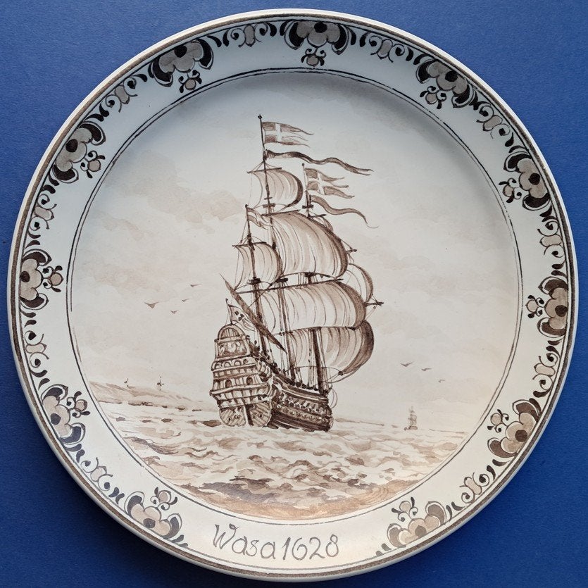 Porceleyne Fles 1977 Delsepia 25cm Wasa 1826 Zweeds Schip (1, Ophalen of Verzenden