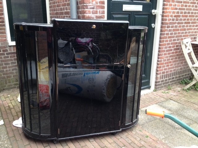 Zwart art deco vintage drankenkastje met glazen deuren, Antiek en Kunst, Ophalen