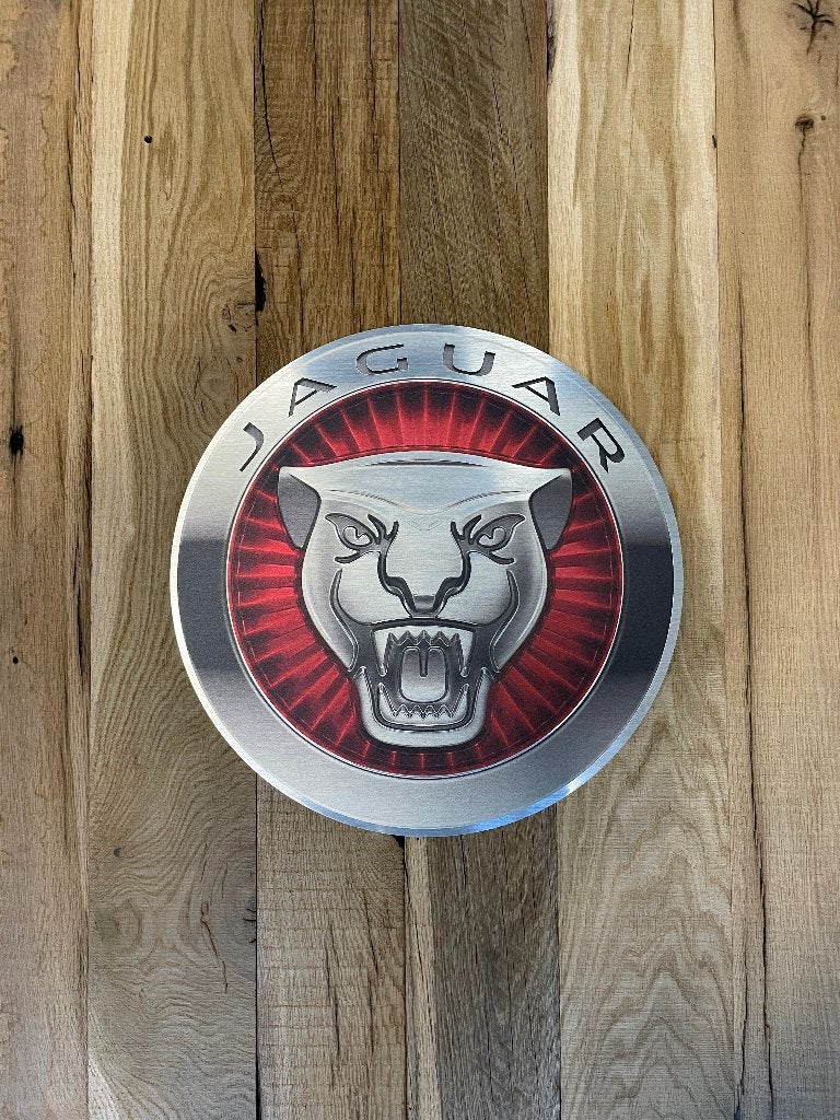 Reclamebord Jaguar rond logo embleem, aluminium, 40x40 cm, Ophalen of Verzenden, Nieuw, Reclamebord
