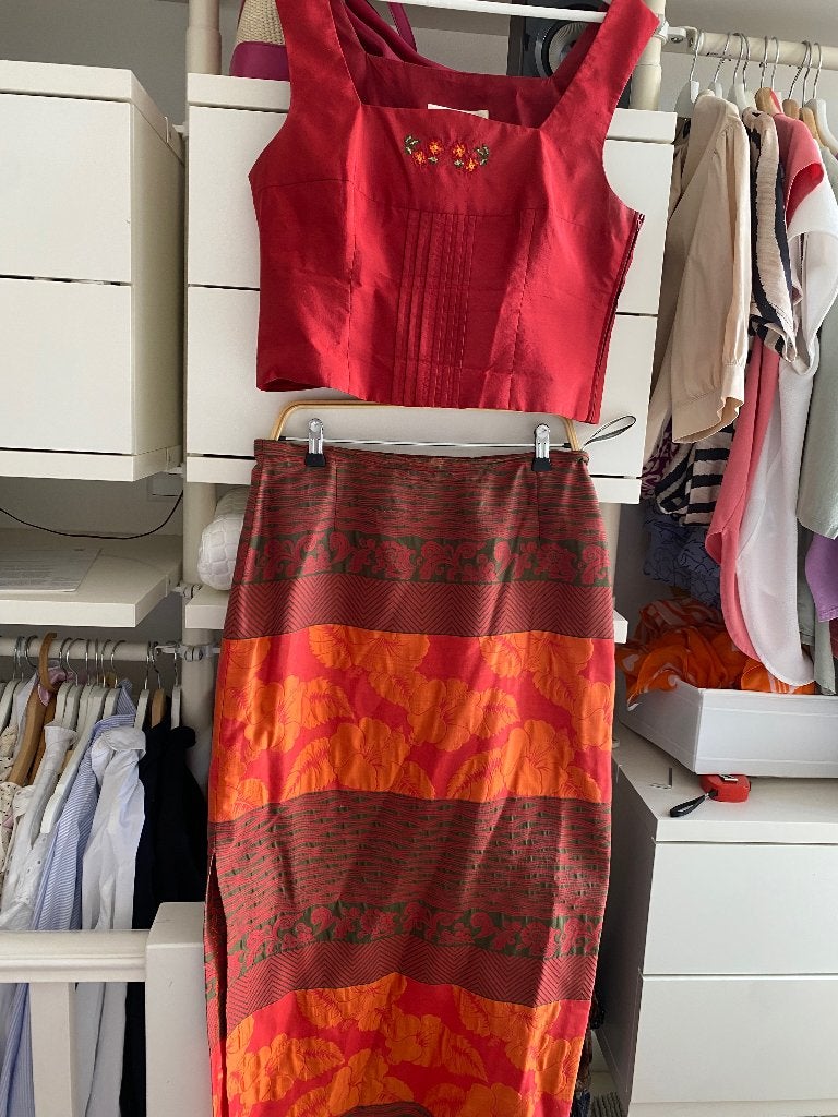 Vintage rok en top set - maat 42 en 40, Meerkleurig, Maat 42/44 (L), Ophalen of Verzenden, Onder de knie