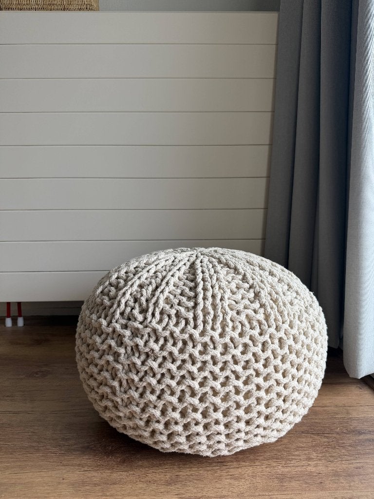 Poef wit/ecru, Minder dan 55 cm, Rond, Zo goed als nieuw, Ophalen