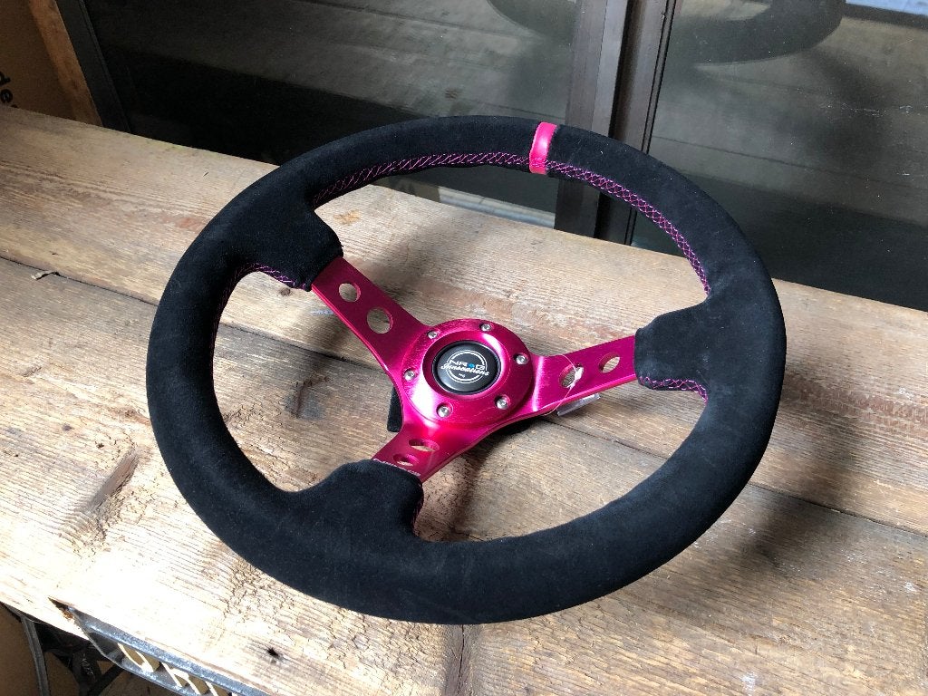 NRG Sportstuur suede 350mm roze paars zwart deep dish 75mm, Ophalen of Verzenden
