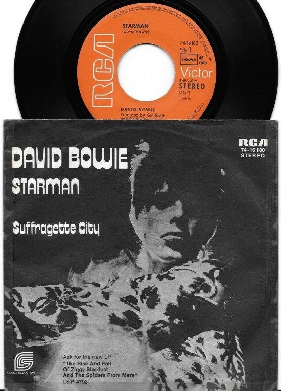David Bowie 7" Starman 1972 Germany, Cd's en Dvd's, Gebruikt, 7 inch, Ophalen of Verzenden, Fotohoes