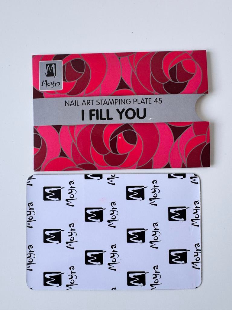 Moyra Stamping Plate 45 'I Fill You' - Bloemen Nail Art, Ophalen of Verzenden, Zo goed als nieuw, Handen en Nagels, Toebehoren