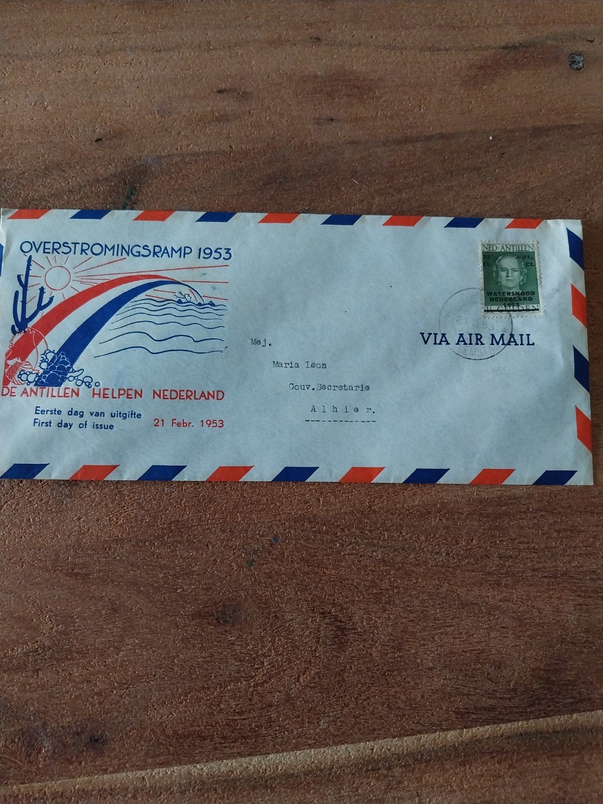 afwijkende FDC Nederlandse Antillen 1953 overstromingsramp., Ophalen of Verzenden, Rest van de wereld