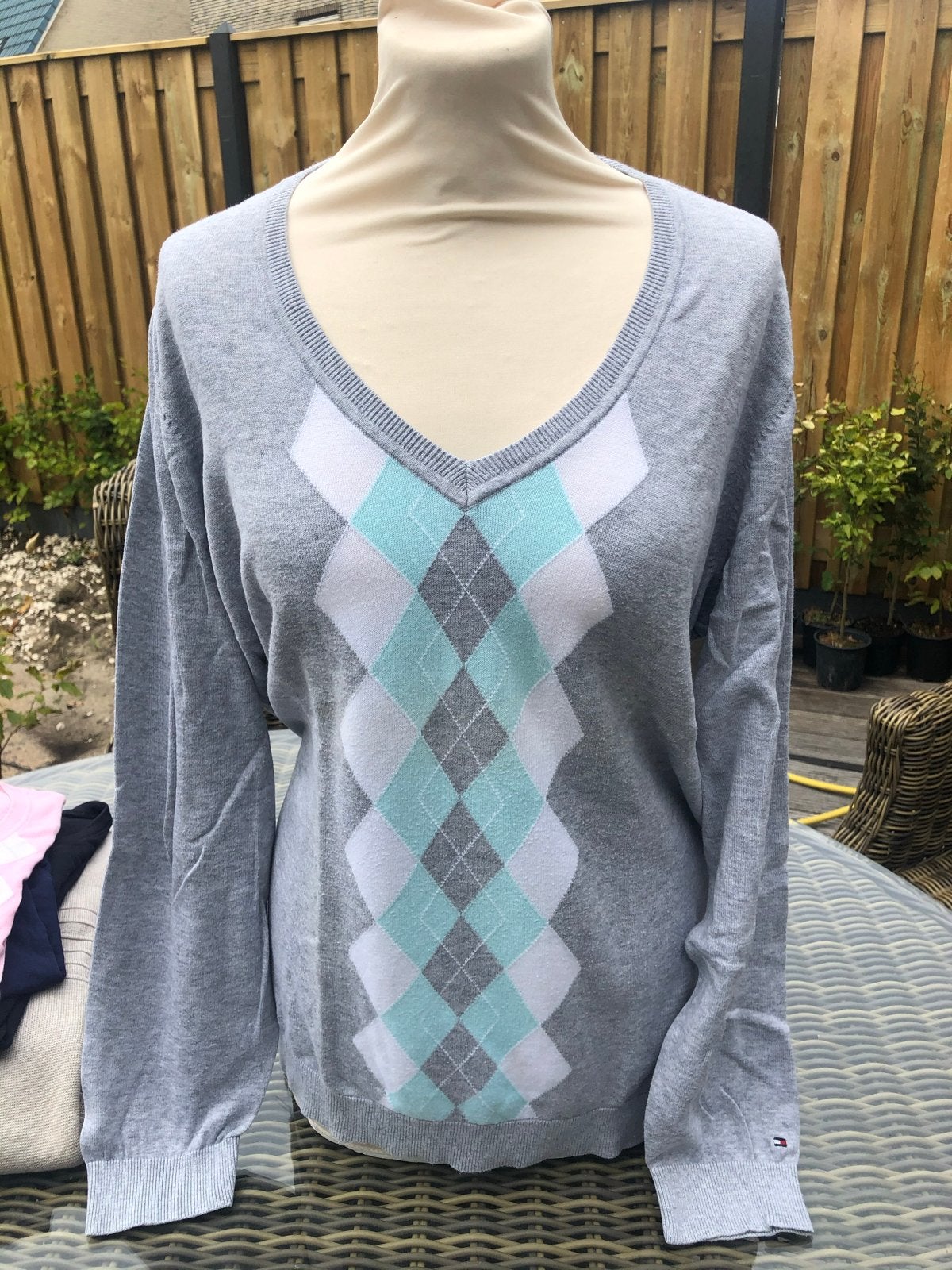 Tommy Hilfiger trui | grijs ruit | maat XXL, Ophalen of Verzenden, Gedragen, Maat 46/48 (XL) of groter, Grijs