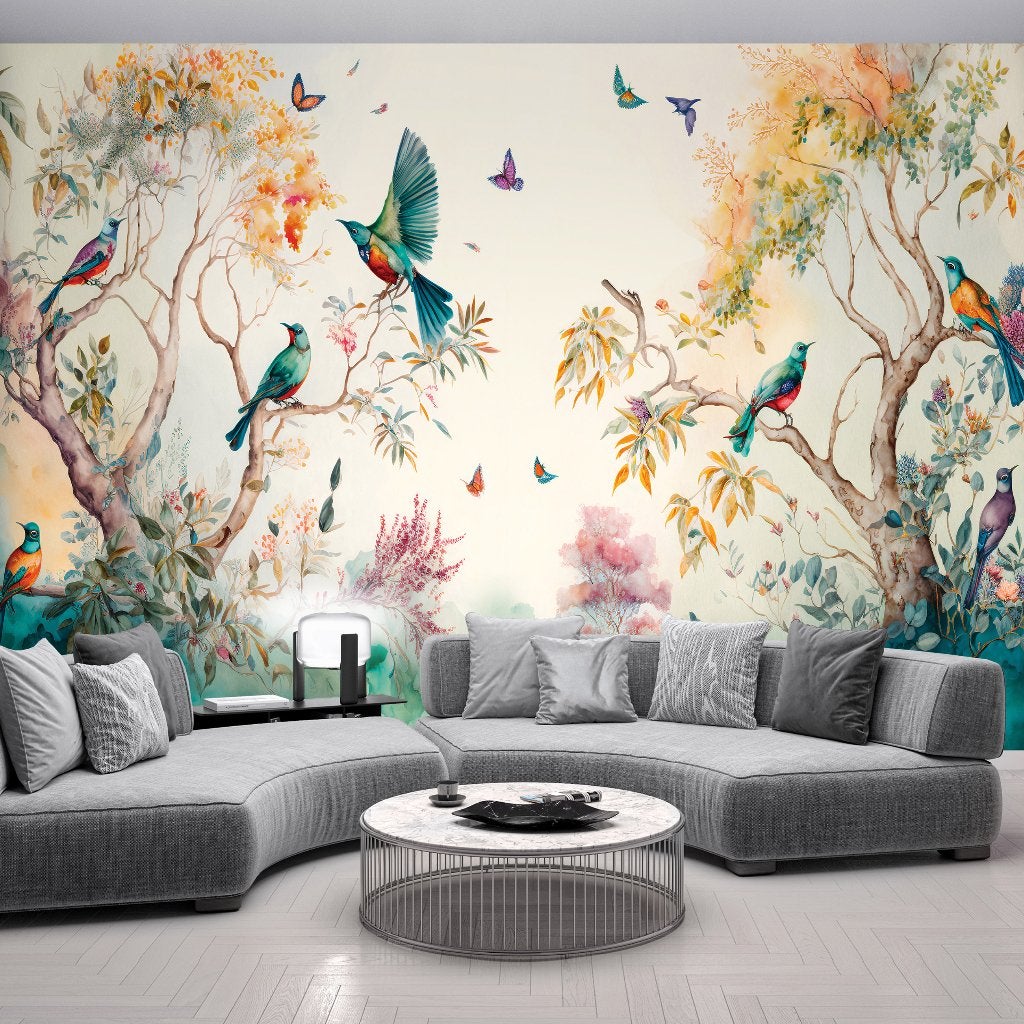 Tropisch behang Paradijsvogels, vogelbehang, trendy, op maat, Verzenden, Fotobehang