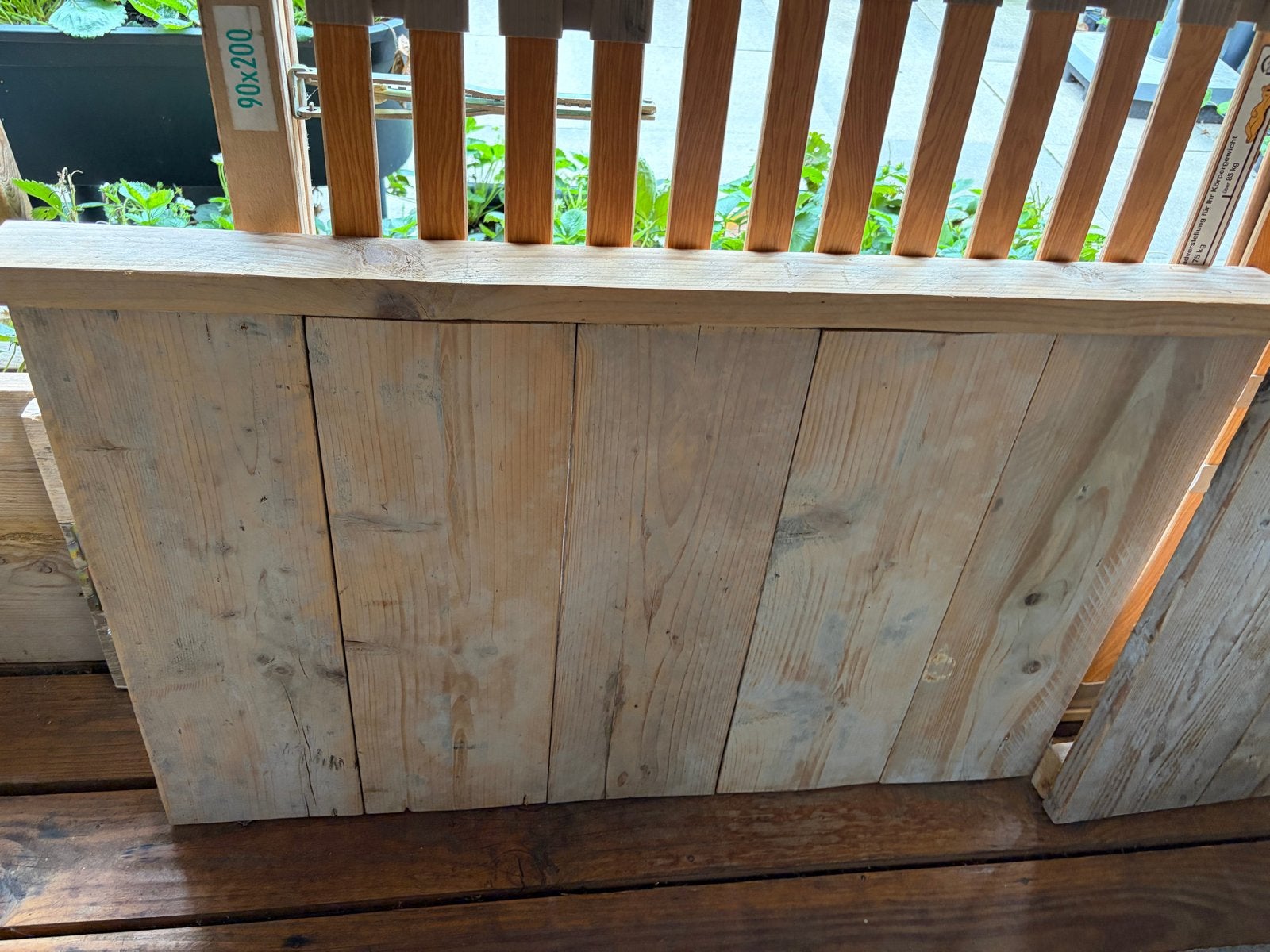 Steigerhouten bed met verstelbare lattenbodem, Ophalen, 90 cm, Eenpersoons, Bruin