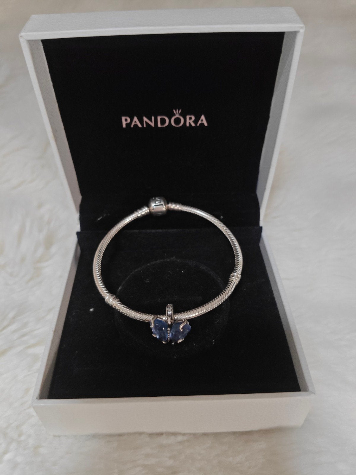 Pandora bedel vlinder blauw, Pandora, Ophalen of Verzenden, Zo goed als nieuw, 1 bedel
