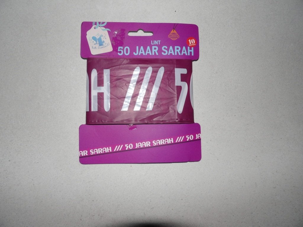 10 meter verjaardags lint SARAH 50 jaar, Ophalen of Verzenden, Nieuw, Versiering, Abraham of Sarah