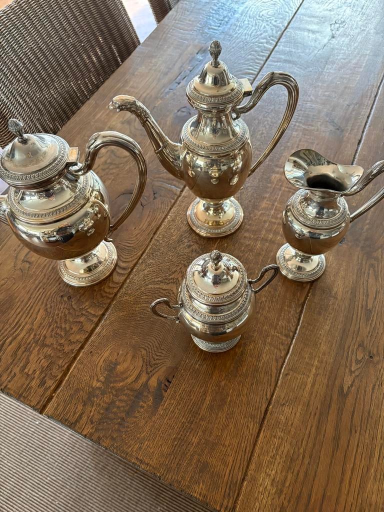 Prachtig silver plated Koffie- en Theeservies 4-delig, Antiek en Kunst, Antiek | Goud en Zilver, Ophalen of Verzenden