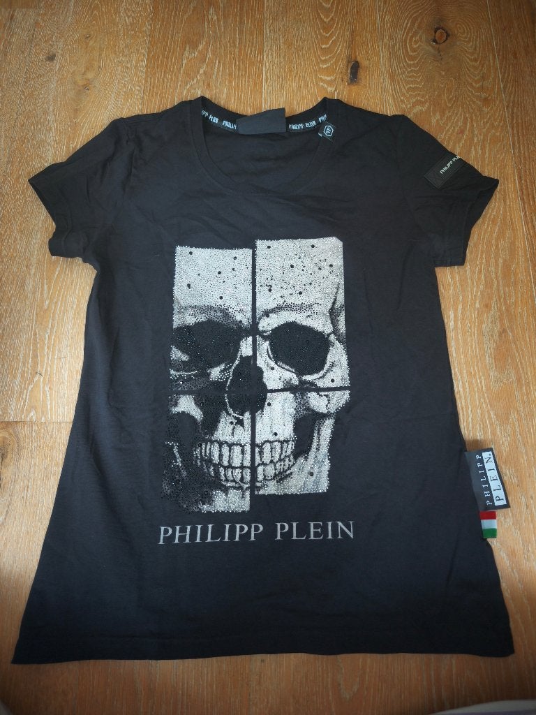 Philipp Plein T-shirt met doodskop en strass - Maat XL, Ophalen, Zwart, Maat 42/44 (L), Zo goed als nieuw