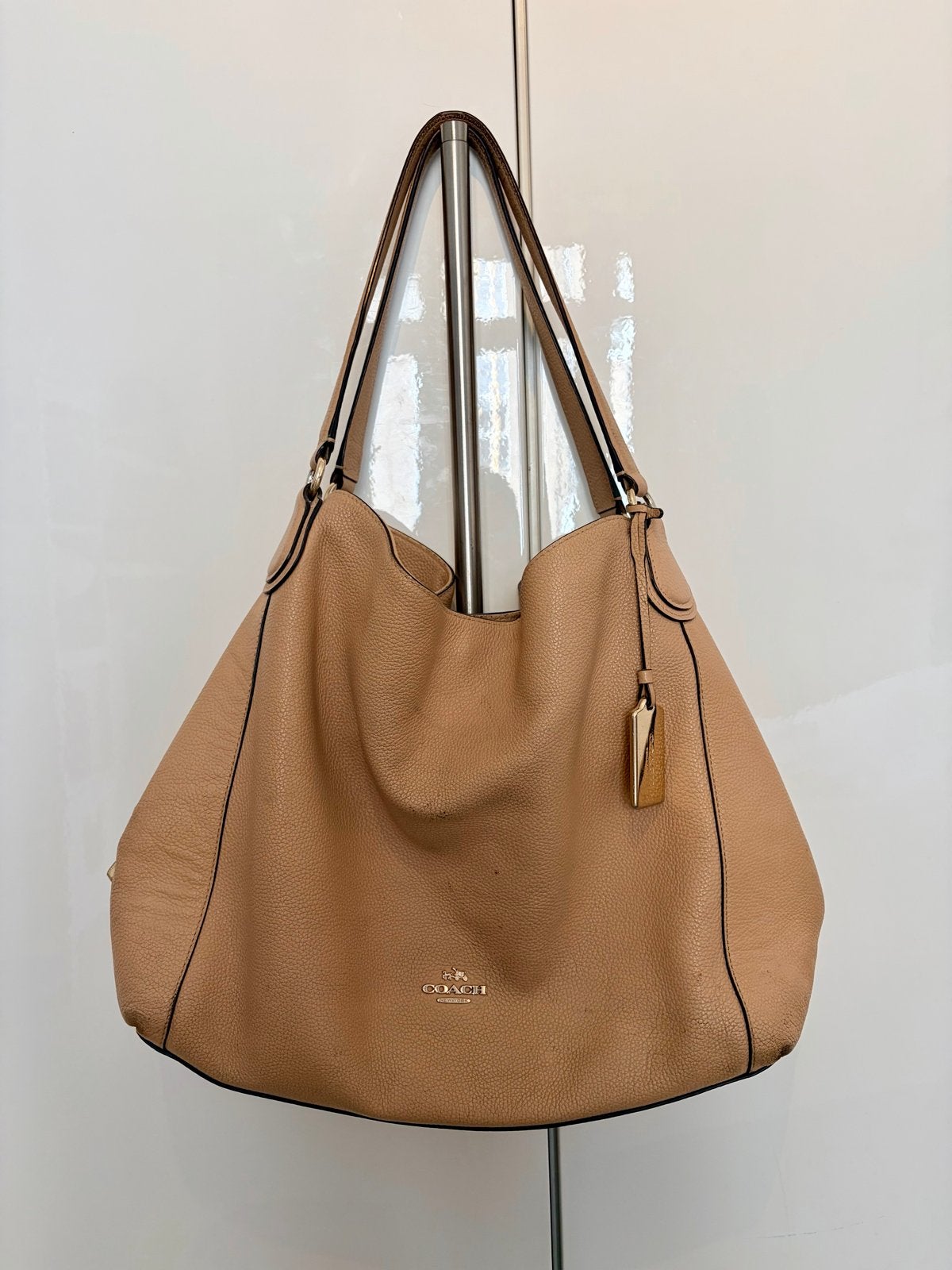 Coach handtas in beige leer (model: Edie), Ophalen of Verzenden, Gebruikt, Beige, Handtas