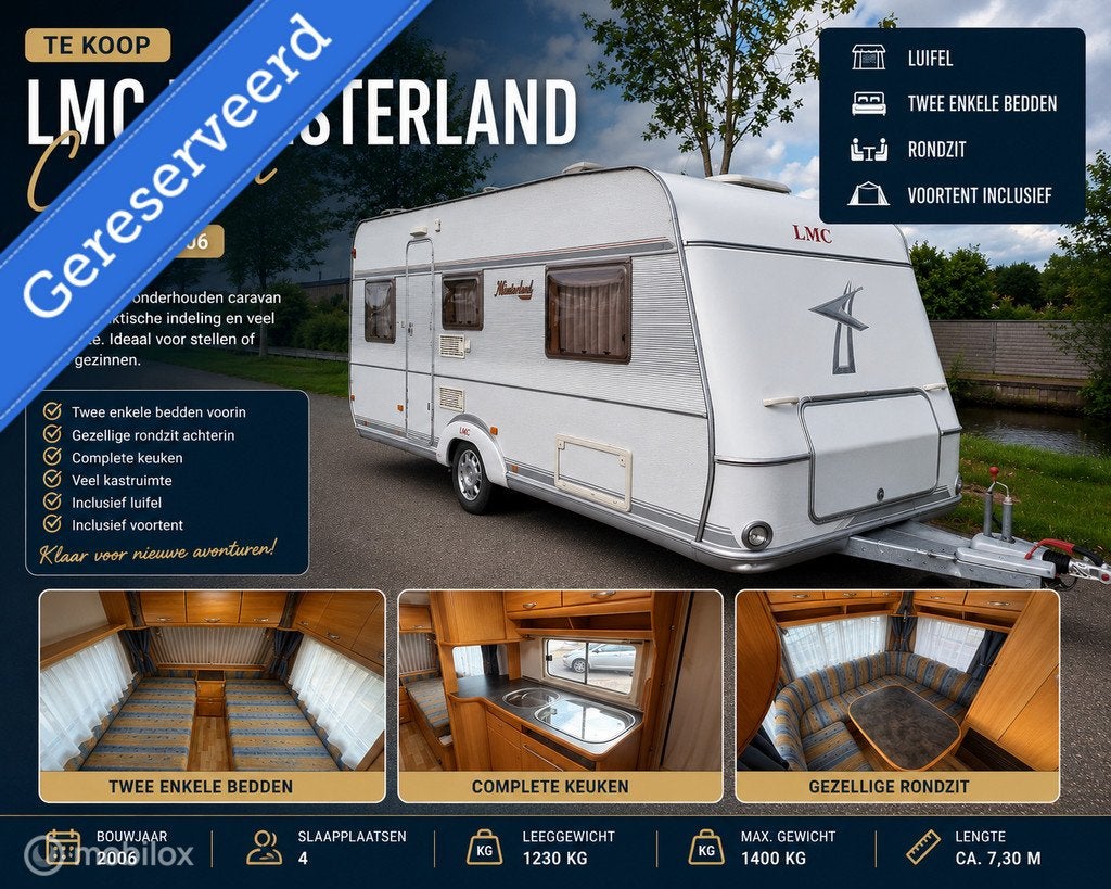 Lmc 555K1 enkele bedden voortent luifel, Caravans en Kamperen, Caravans, Rondzit, 2 aparte bedden, 7 tot 8 meter, Bedrijf